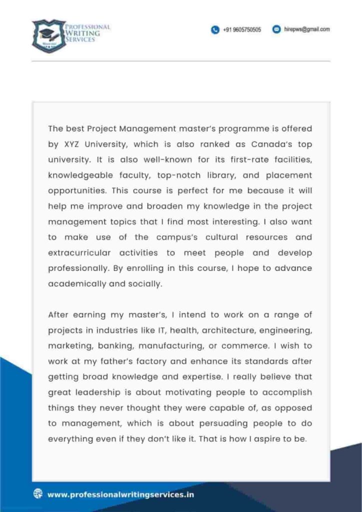 SOP For MS In Project Management In Canada Sample For 2023 SOP For MS In Project Management In Canada Sample For 2023