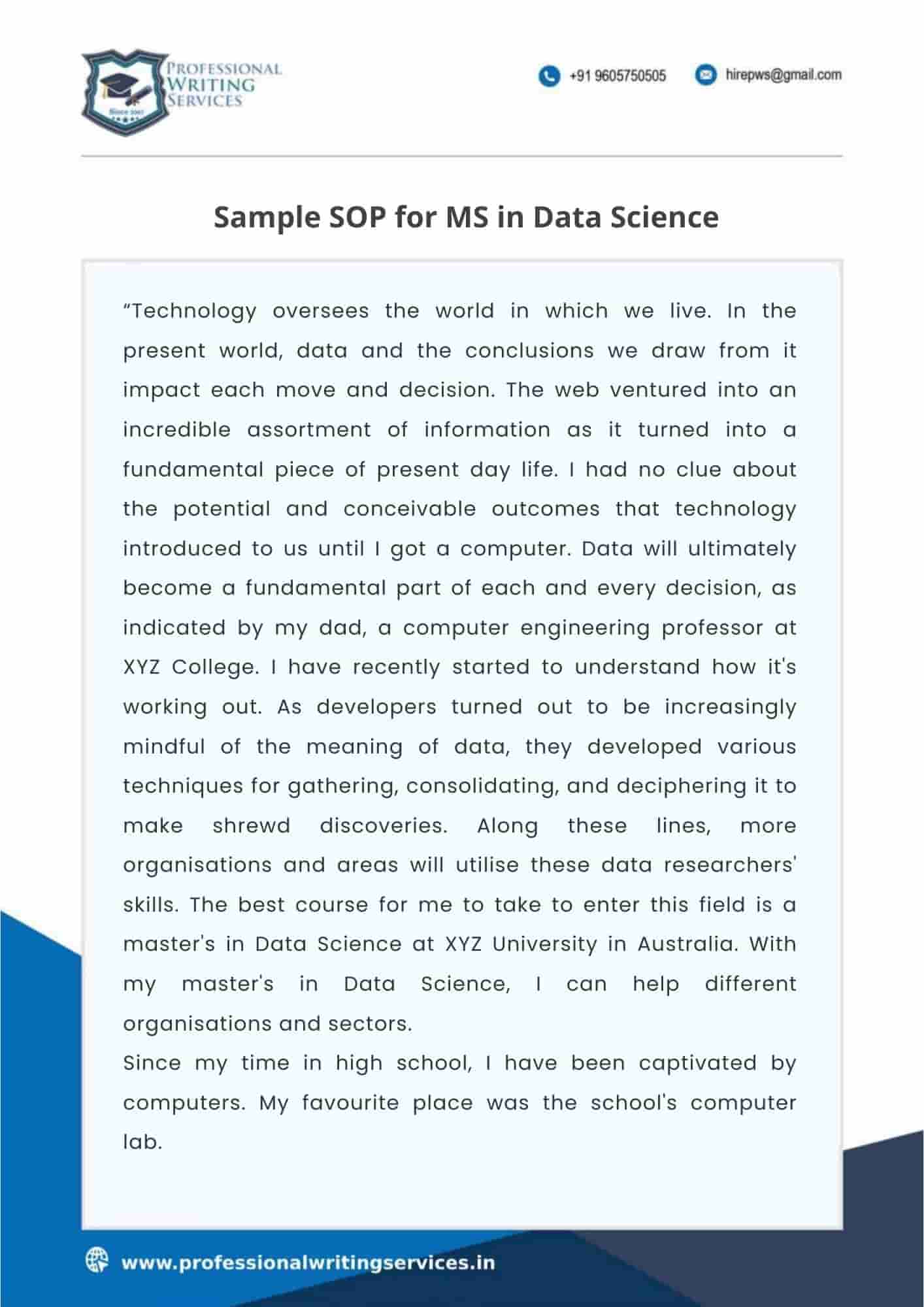 SOP for MS in Data Science Samples, Format & PDF 2024